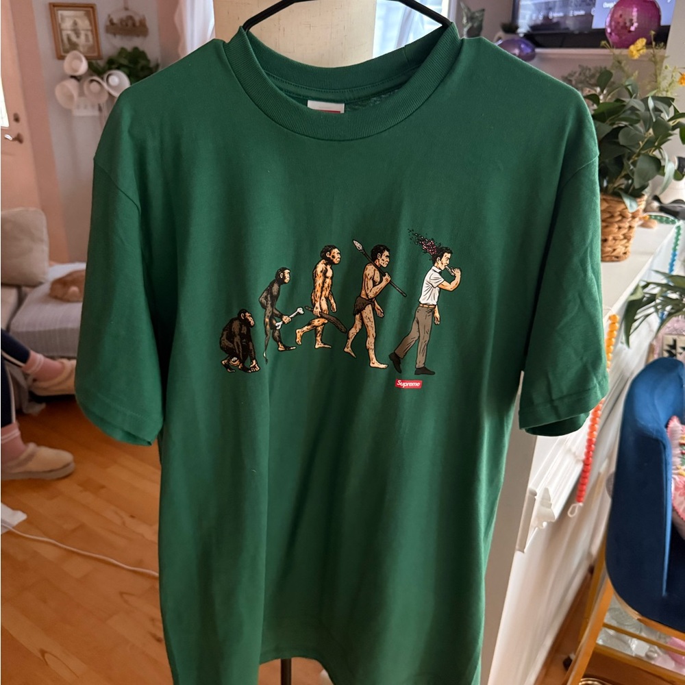 Supreme Teal Crewneck Tee with Red Logo Tag